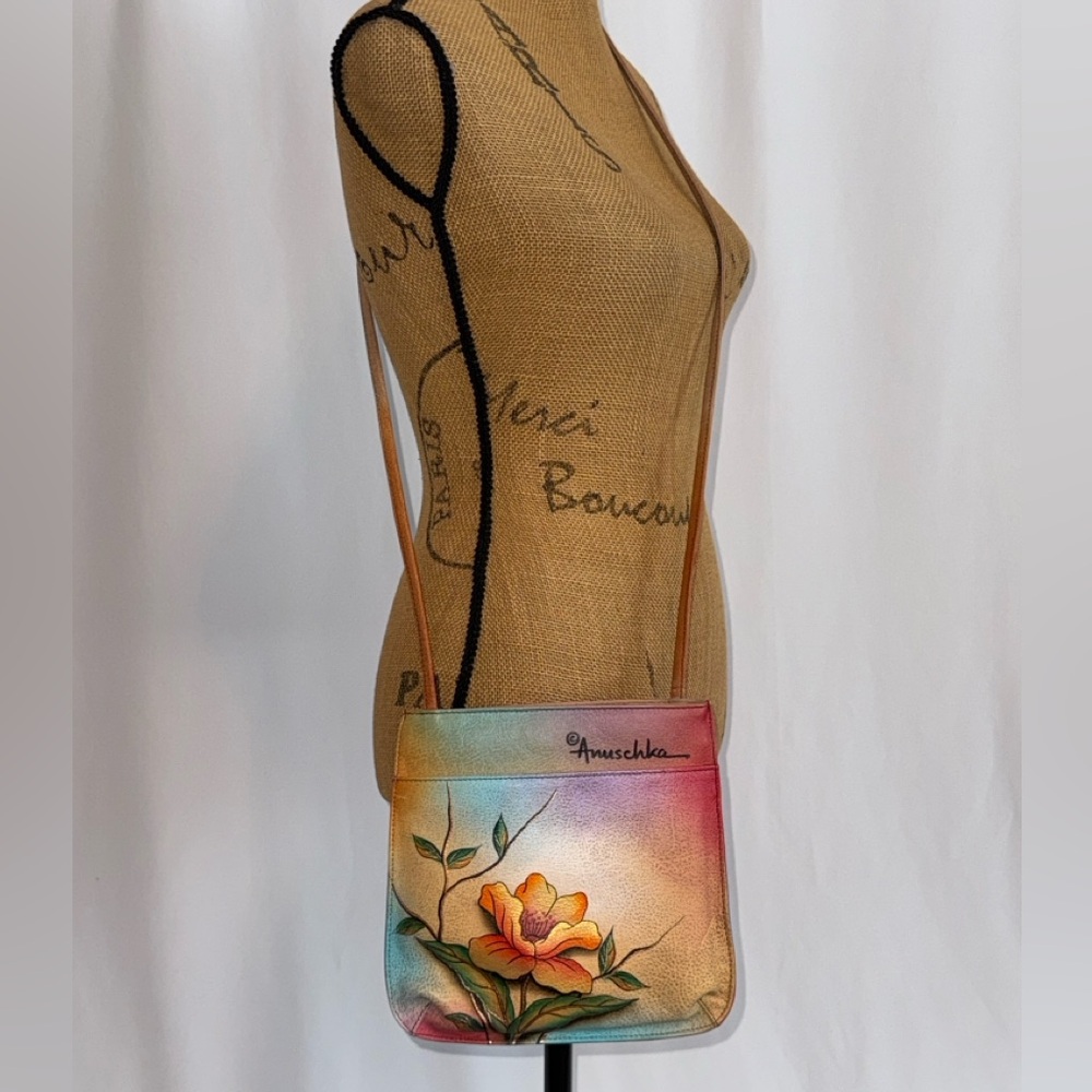 Anuschka handpainted floral hummingbird LOT of 3 leather crossbody coin purses
